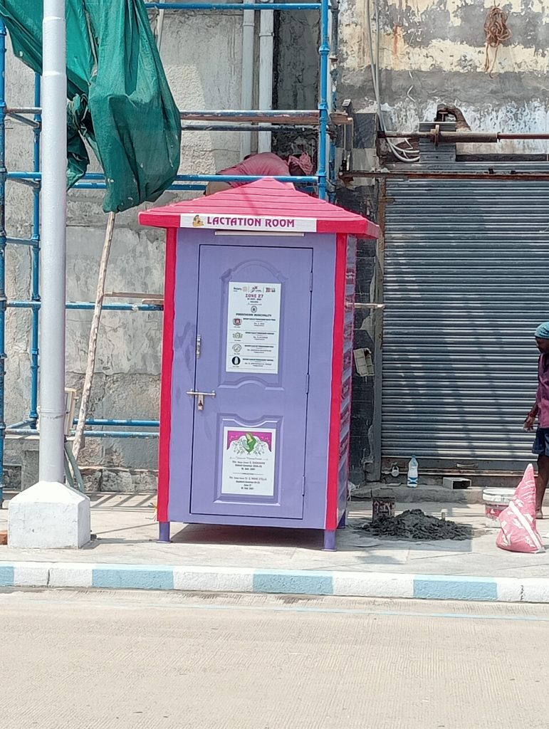 Breast feeding kiosk painted pink and purple 