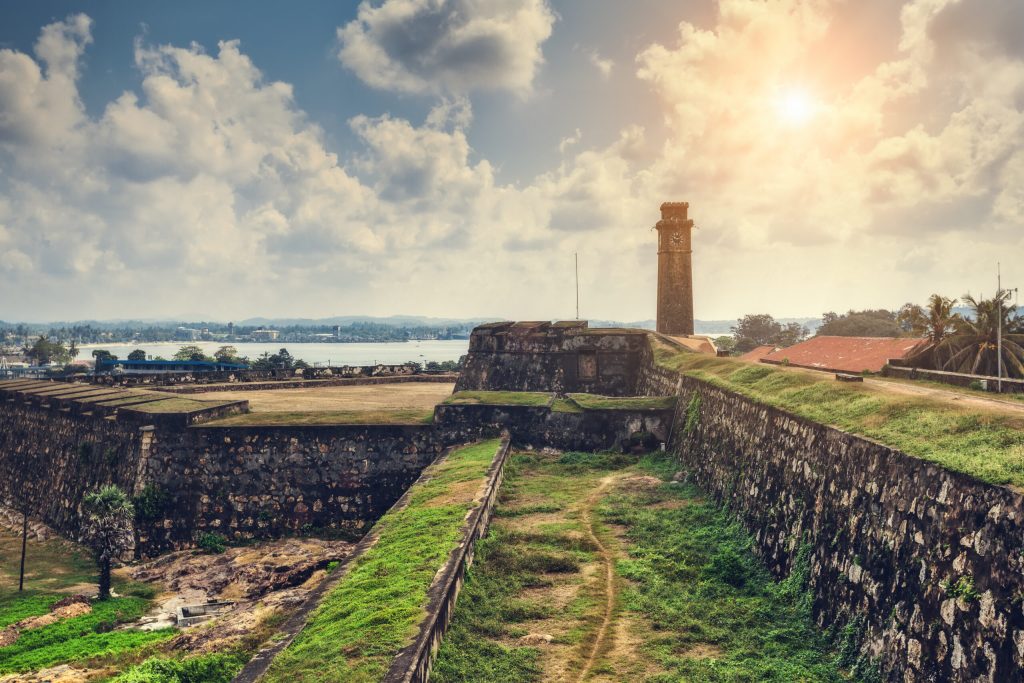 Galle Fort Ramparts and the clock tower in the sunlight