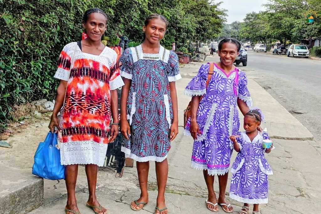 Brightly coloured, Sunday best, island dresses