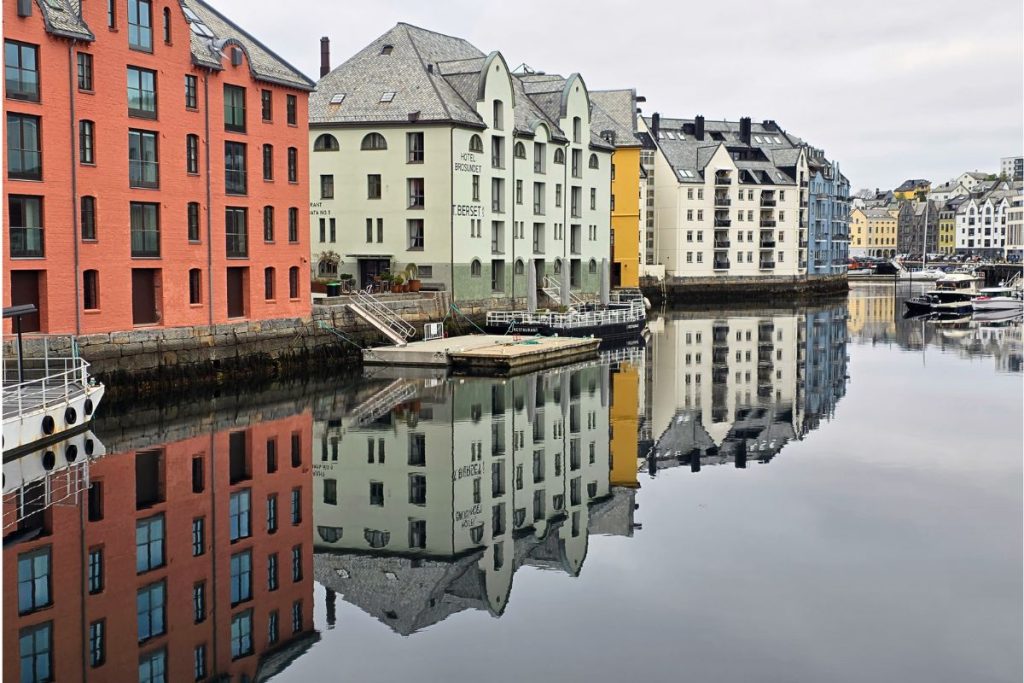 The multi coloured houses built in Art Nouveau style following a catastrophic fire in 1904