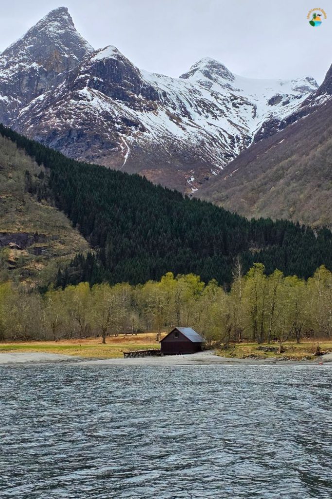 Lovatnet Lake where 2 tsunamis happened following the side of the mountain, crashing into the lake producing massive tidal waves